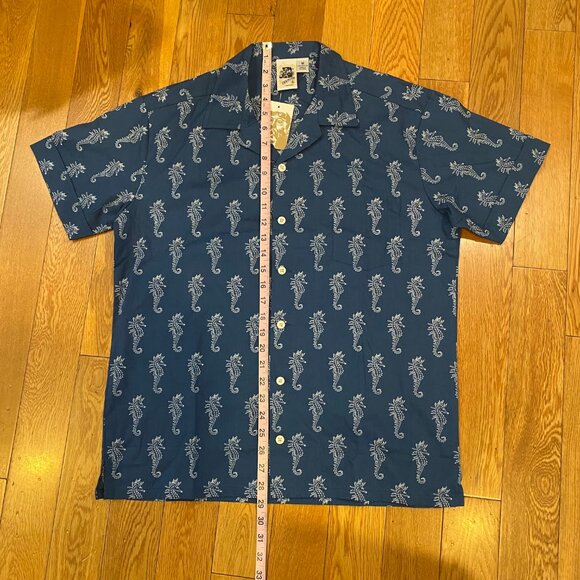 Kennington Ltd Shirt Mens Blue Seahorse Button Down Short Sleeve Camp Cotton NWT - Picture 3 of 6